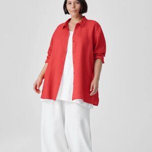 NWT Eileen Fisher Watermelon -Dyed Handkerchief linen Classic Collar Shirt